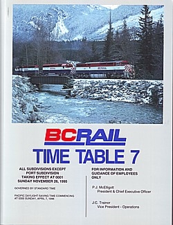 BC Rail Time Table 7, 1995