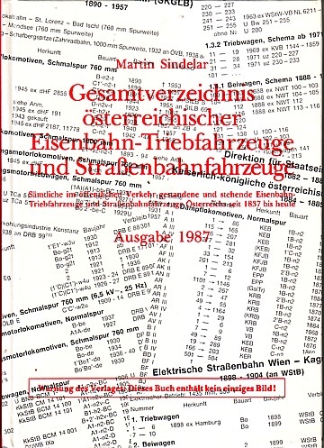 Gesamtverzeichnis österreichischer Eisenbahn-Triebfahrzeuge und Straßenbahnfahrzeuge. 1987