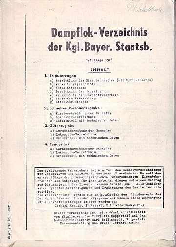 Dampflok-Verzeichnis der Kgl. Bayer. Staatsb.