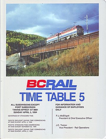 BC Rail Time Table 5, 1994
