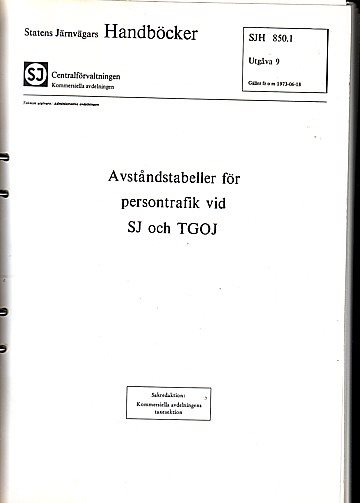 Avståndstabeller för persontrafik vid SJ och TGOJ