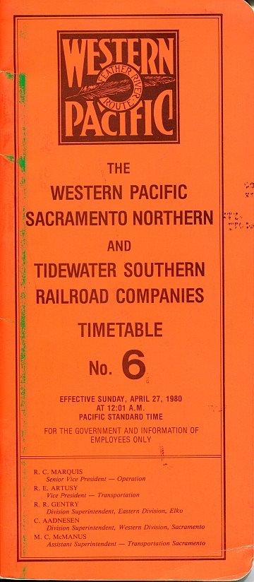 Western Pacific tjänstetidtabell 1980