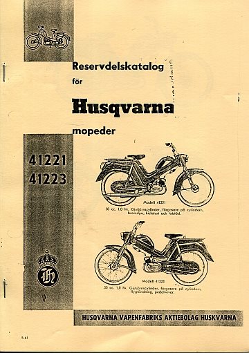 Reservdelskatalog för Husqvarna mopeder 41221, 41223