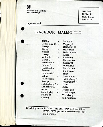 Linjebok Malmö TLO 1989