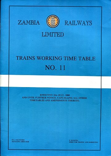  Zambia Railways working timetable 2000