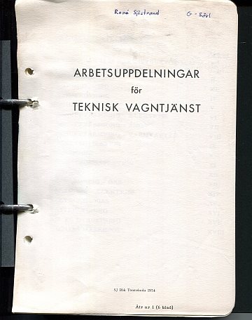 Arbetsuppdelningar för teknisk vagntjänst  (1954)