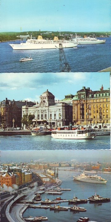 Hamnmotiv med båtar i Stockholm (15 st)