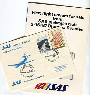 Minnesbrev SAS första flygning Belgrad-CPH
