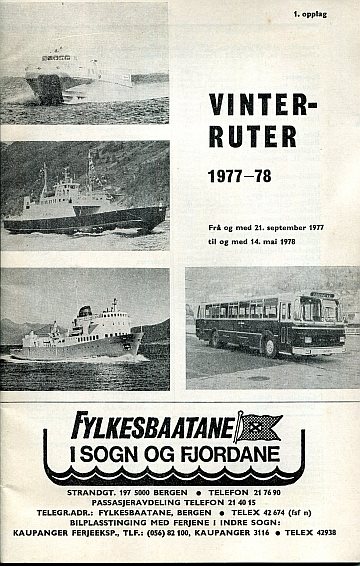 Fylkesbaatane i Sogn og Fjordane Ruter vinterruter 1977-78