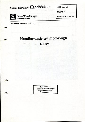 Handhavande av motorvagn litt X9