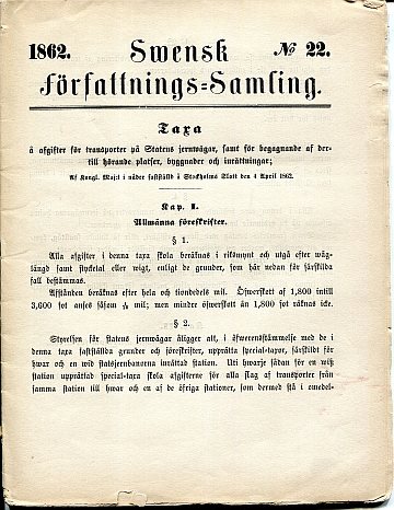 Taxa för transporter på Statens jernvägar 1862