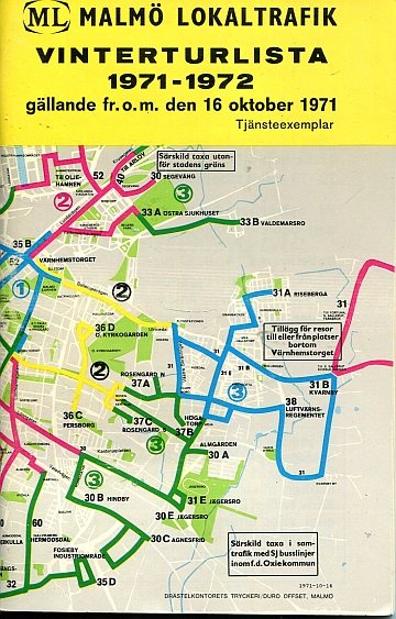 Malmö Lokaltrafik vinterturlista 1971-72